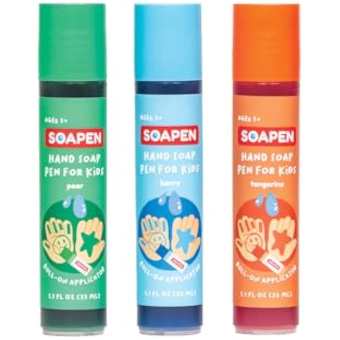 SOAPEN KIDS ROLL-ON HAND SOAP | AS SEEN ON SHARK TANK | FUN, COLORFUL SOAP PEN | ENCOURAGES PROPER HANDWASHING | NOURISHING, PARABEN FREE | 3 PACK (PEAR/BERRY/TANGERINE) - Image 1